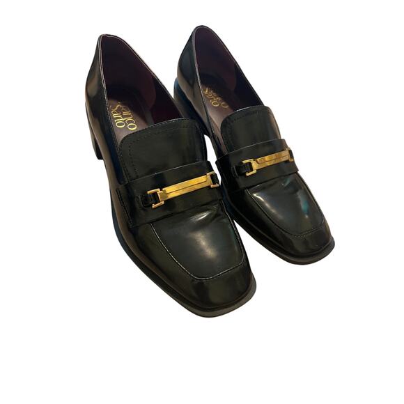 Franco Sarto Women’s Dalia Loafer Size 8.5 M black Gold Accent Heeled Square Toe - Picture 1 of 8